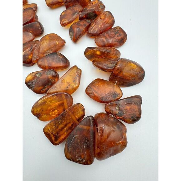 Antique Baltic Amber Cognac X Large Nuggets 30” Necklace Natural Raw 223g .925 - Picture 16 of 16